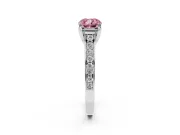Fancy Pink Cushion Cut Diamond Solitaire Pavé Engagement Ring Set in Platinum with Prong Setting