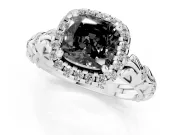Cushion Cut Leaf Halo Engagement Ring Setting for a Black Center | Bezel Accents | Sterling Silver