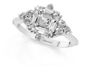 Asscher Cut Vintage Cluster Engagement Ring Setting | Beaded Edges | Sterling Silver