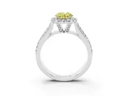 Fancy Yellow Oval Cut Diamond Halo Ring Set in Platinum with Pavé Band and Raised Center Setting