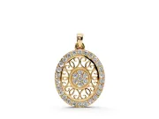Round Lab-Grown Diamond Oval Filigree Cluster Pendant Necklace | Pavé Edge | Yellow Gold