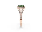 Fancy Green Emerald Cut Diamond Halo Split Shank Pavé Ring Set in Rose gold with Prong Setting