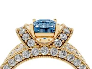 Emerald Cut Vintage Pave Engagement Ring Setting for a Fancy Blue Lab-Grown Diamond | Milgrain Edges | Yellow Gold