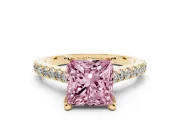 Princess Cut Hidden Halo Pave Engagement Ring Setting for a Fancy Pink Lab-Grown Diamond | Claw Prongs | Yellow Gold