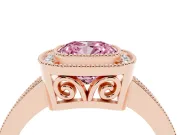 Fancy Pink Cushion Cut Diamond Halo Ring Set in Rose gold with Pavé Band and Milgrain-Edged Prongs