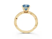 Fancy Blue Princess Cut Diamond Solitaire Ring Set in Yellow gold with Twisted Band and Bead Prong Setting