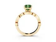 Fancy Green Cushion Cut Diamond Solitaire Engagement Ring Set in Yellow gold with Milgrain Bezel Accent Band