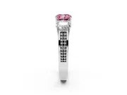 Fancy Pink Cushion Cut Diamond Three-Stone Ring Set in Silver with Textured Band