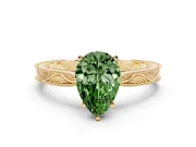 Fancy Green Pear Cut Diamond Solitaire Milgrain Engraved Band Set in Yellow gold with Prong Setting