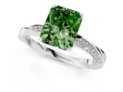 Fancy Green Radiant Cut Diamond Engagement Ring Set in Platinum with Side Stone Accents and Prong Setting