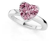 Fancy Pink Heart Cut Diamond Solitaire Ring Set in Platinum with Prong Head and Smooth Polished Band