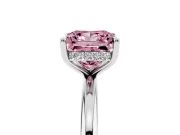 Fancy Pink Princess Cut Diamond Solitaire Ring Set in Silver with Thin Band and Prong Setting