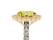 Fancy Yellow Oval Cut Diamond Milgrain Floral Halo Engagement Ring Set in Yellow gold with Pavé Band