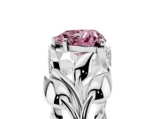 Fancy Pink Heart Cut Diamond Leaf-Inspired Engagement Ring Set in Platinum with Round Accents