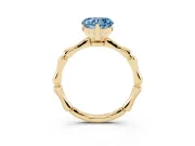 Fancy Blue Heart Cut Diamond Solitaire Ring Set in Yellow gold with Bamboo Band and Prong Setting