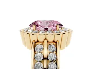 Oval Scalloped Halo Engagement Ring Setting for a Fancy Pink Lab-Grown Diamond | Double Row Band | Yellow Gold