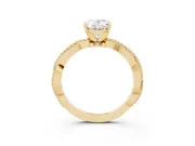 Oval Cut Diamond Solitaire Ring Set in Yellow gold with Twisted Band and Bead Prong Setting