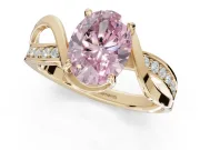 Oval Bypass Solitaire Engagement Ring Setting for a Fancy Pink Lab-Grown Diamond | Pavé and Plain Strands | Yellow Gold