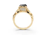 Heart-Shaped Leaf Bypass Engagement Ring Setting for a Black Center | Sculpted Leaves | Yellow Gold