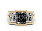Radiant Cut Channel-Set Three Stone Engagement Ring Setting for a Black Center | Yellow Gold