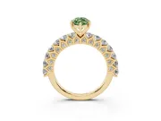Fancy Green Marquise Cut Diamond Solitaire Ring Set in Yellow gold with Shared Prong Pavé Band