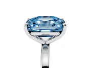 Fancy Blue Asscher Cut and Emerald Cut Toi Moi Ring Set in Platinum with Prong Setting