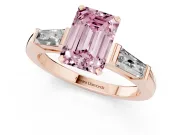 Emerald Cut Three Stone Engagement Ring Setting for a Fancy Pink Lab-Grown Diamond | Tapered Baguettes | Rose Gold