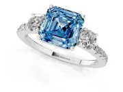 Asscher Cut Three Stone Engagement Ring Setting for a Fancy Blue Lab-Grown Diamond | Pave Shoulders | Sterling Silver
