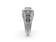Fancy Black Princess Cut Diamond Bezel Ring Set in White gold with Milgrain Accent Band