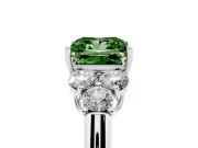 Fancy Green Princess Cut Diamond Cluster Ring Set in White gold with Round Accent Stones and Prong Setting on a Plain Band