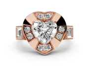 Heart Cut Diamond Milgrain Halo Ring Set in Rose gold with Split Shank