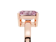 Fancy Pink Emerald Cut Diamond Solitaire Ring Set in Rose gold with Prong Head and Smooth Polished Band