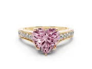Heart-Shaped Graduated Pavé Engagement Ring Setting for a Fancy Pink Lab-Grown Diamond | Yellow Gold