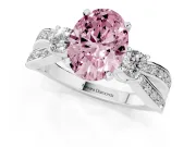 Fancy Pink Three-Stone Oval Cut Diamond Twist Band Ring Set in Platinum with Pavé Accents and Prong Setting