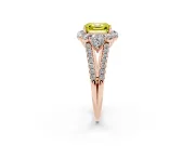 Fancy Yellow Asscher Cut Diamond Halo Split Shank Engagement Ring Set in Rose gold with Prong-Held Center Stone