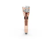 Heart-Shaped Three Stone Engagement Ring Setting | Beaded Shoulders | Rose Gold