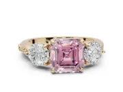Asscher Cut Three Stone Engagement Ring Setting for a Fancy Pink Lab-Grown Diamond | Tapered Pave Band | Yellow Gold