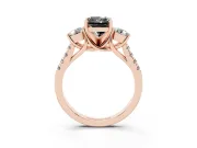 Fancy Black Three-Stone Radiant Cut Diamond Pavé Band Ring Set in Rose gold with Prong-Set Trio