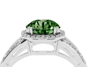 Round Halo Engagement Ring Setting for a Fancy Green Lab-Grown Diamond | Two-Row Pave Split Shank | Sterling Silver