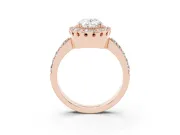 Oval Cut Diamond Halo Ring Set in Rose gold with Pavé Shank and Prong Setting