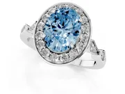 Oval Halo Engagement Ring Setting for a Fancy Blue Lab-Grown Diamond | Bezel Stations | White Gold