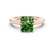 Fancy Green Radiant Cut Diamond Solitaire Ring Set in Rose gold with Prong Setting and Classic Band