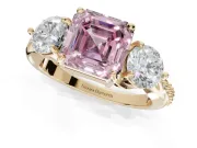 Asscher Cut Three Stone Engagement Ring Setting for a Fancy Pink Lab-Grown Diamond | Tapered Pave Band | Yellow Gold