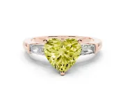 Heart-Shaped Three Stone Engagement Ring Setting for a Fancy Yellow Lab-Grown Diamond | Tapered Baguettes | Rose Gold
