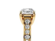 Cushion Cut Graduated Pavé Solitaire Engagement Ring Setting | Wide Pavé Row Band | Yellow Gold