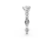 Heart Cut Diamond Twist Band Solitaire Ring Set in Platinum with Leaf Prong Setting and Accent Stones