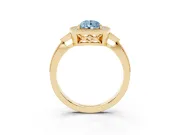 Fancy Blue Pear Cut Diamond Halo Engagement Ring Set in Yellow gold with Milgrain Pavé Band