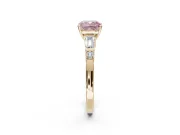 Cushion Cut Tapered Baguette Engagement Ring Setting for a Fancy Pink Lab-Grown Diamond | Bar Set Sides | Yellow Gold