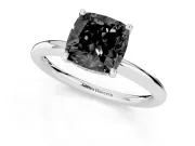 Cushion Cut Hidden Halo Engagement Ring Setting for a Black Center | Thin Plain Band | Platinum