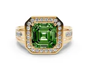 Asscher Cut Halo Engagement Ring Setting for a Fancy Green Lab-Grown Diamond | Channel-Set Split Shank | Yellow Gold